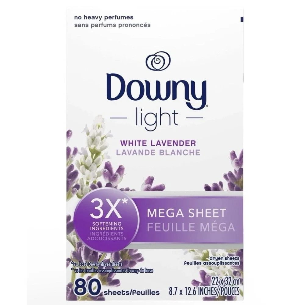 Downy Light White Lavender Mega Dryer Sheets 80ct x2 160 Total Sheets